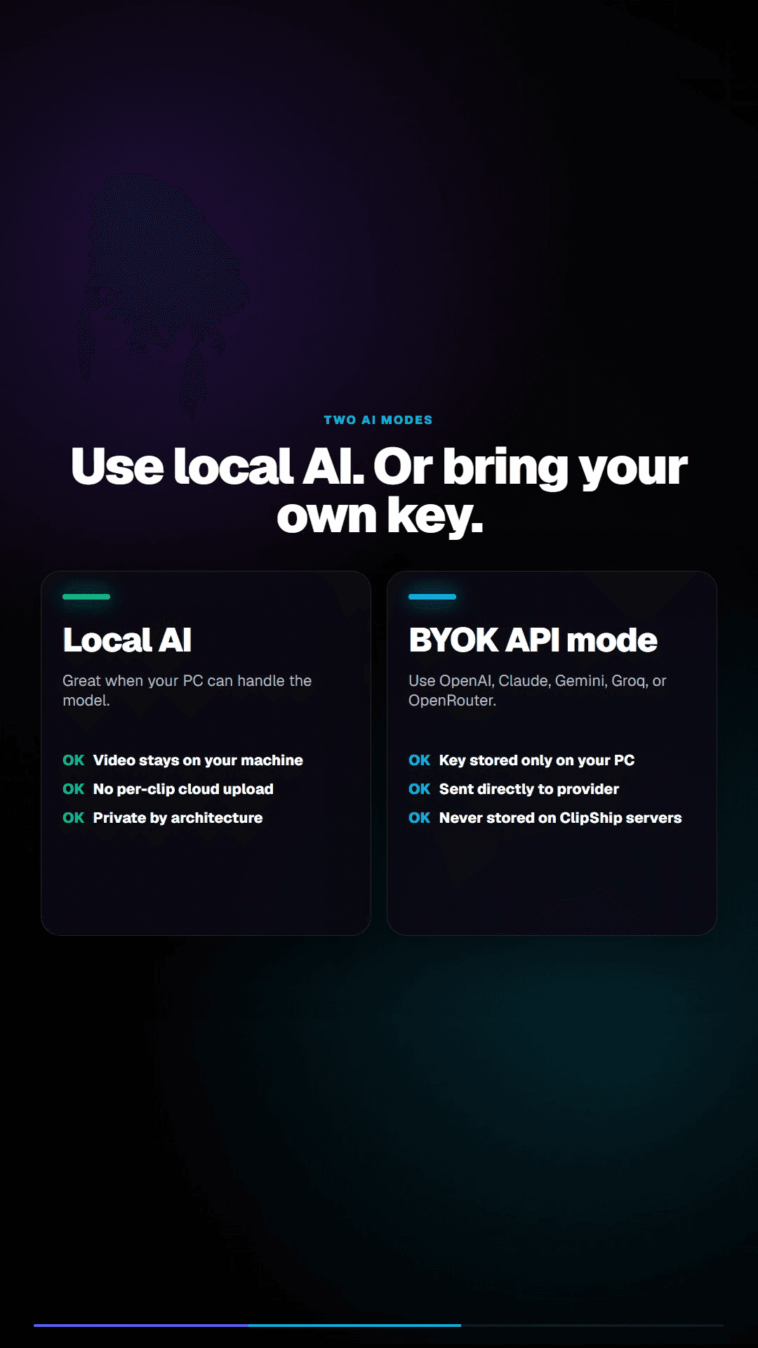 ClipShip local AI processing modes